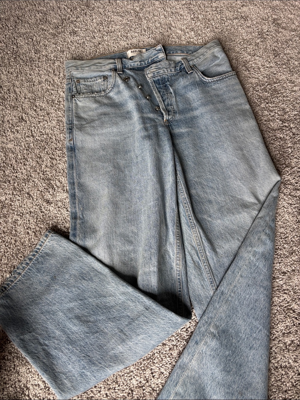 Agolde Light Wash Wide Leg Jeans - Pale Blue